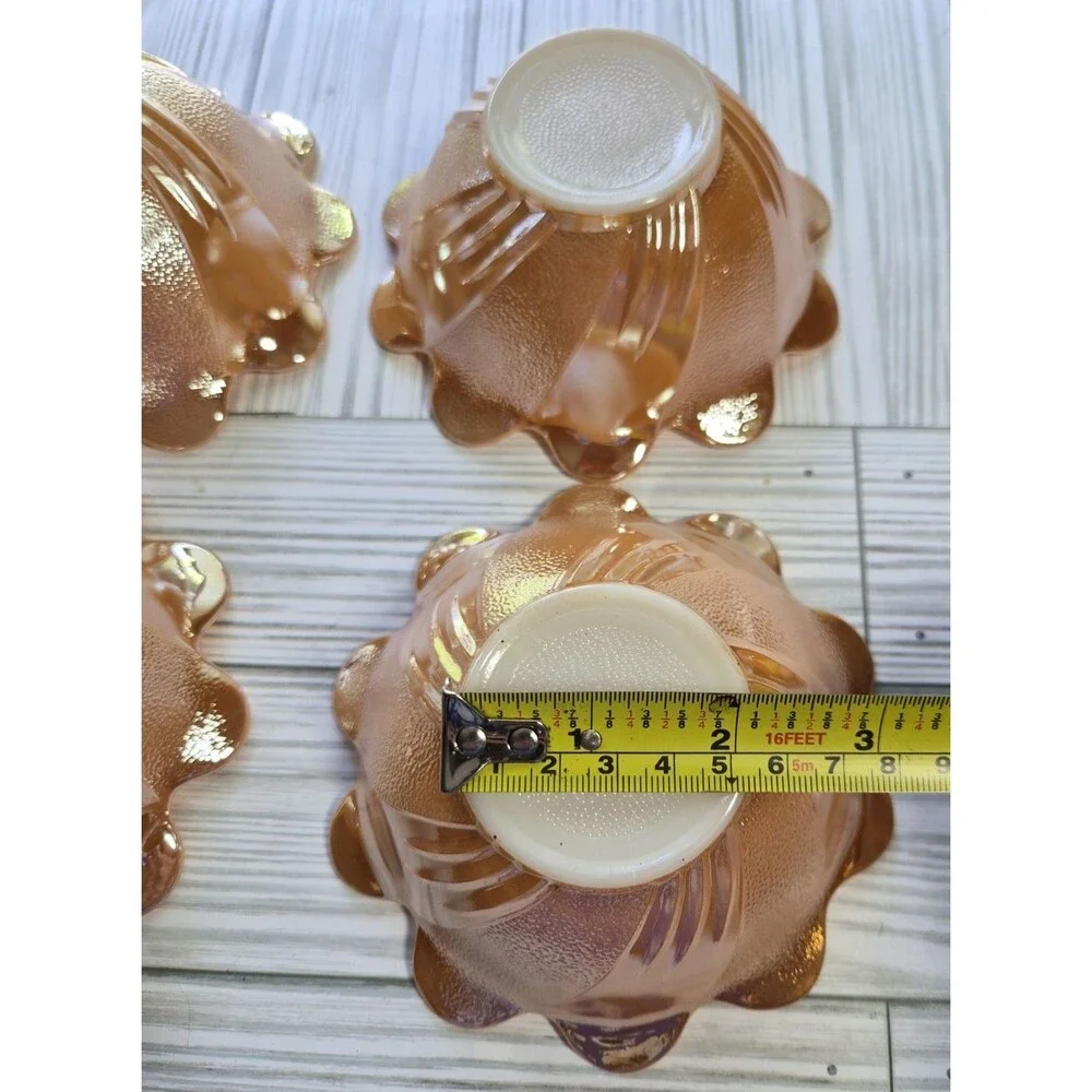 Vintage Fire-King Peach Luster Lotus Blossom Dessert Bowls Set of 4 Mid-Century